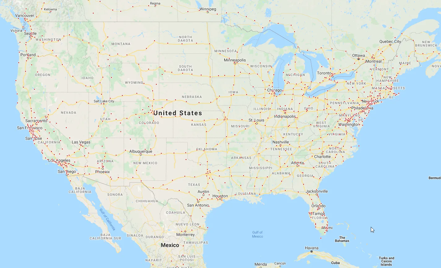 Tesla's Supercharger Network as of 1/29/21