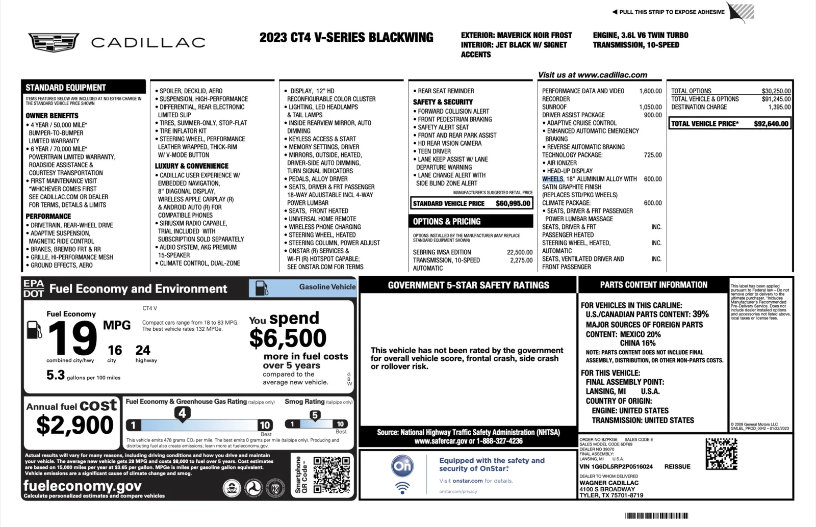 2023 Cadillac CT4V Blackwing Sebring Edition