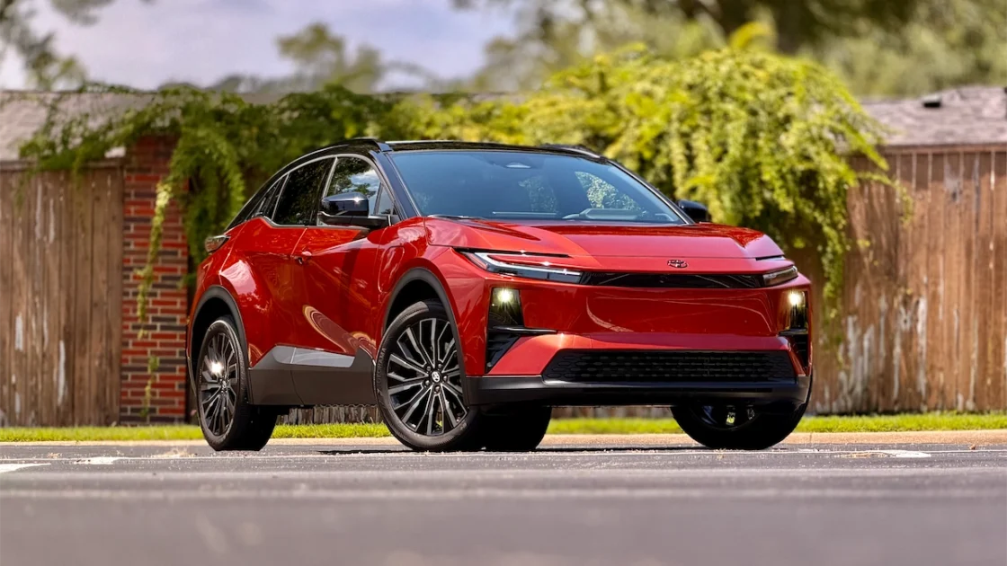 2026 Toyota C-HR XSE electric SUV, front three-quarter view in two-tone paint