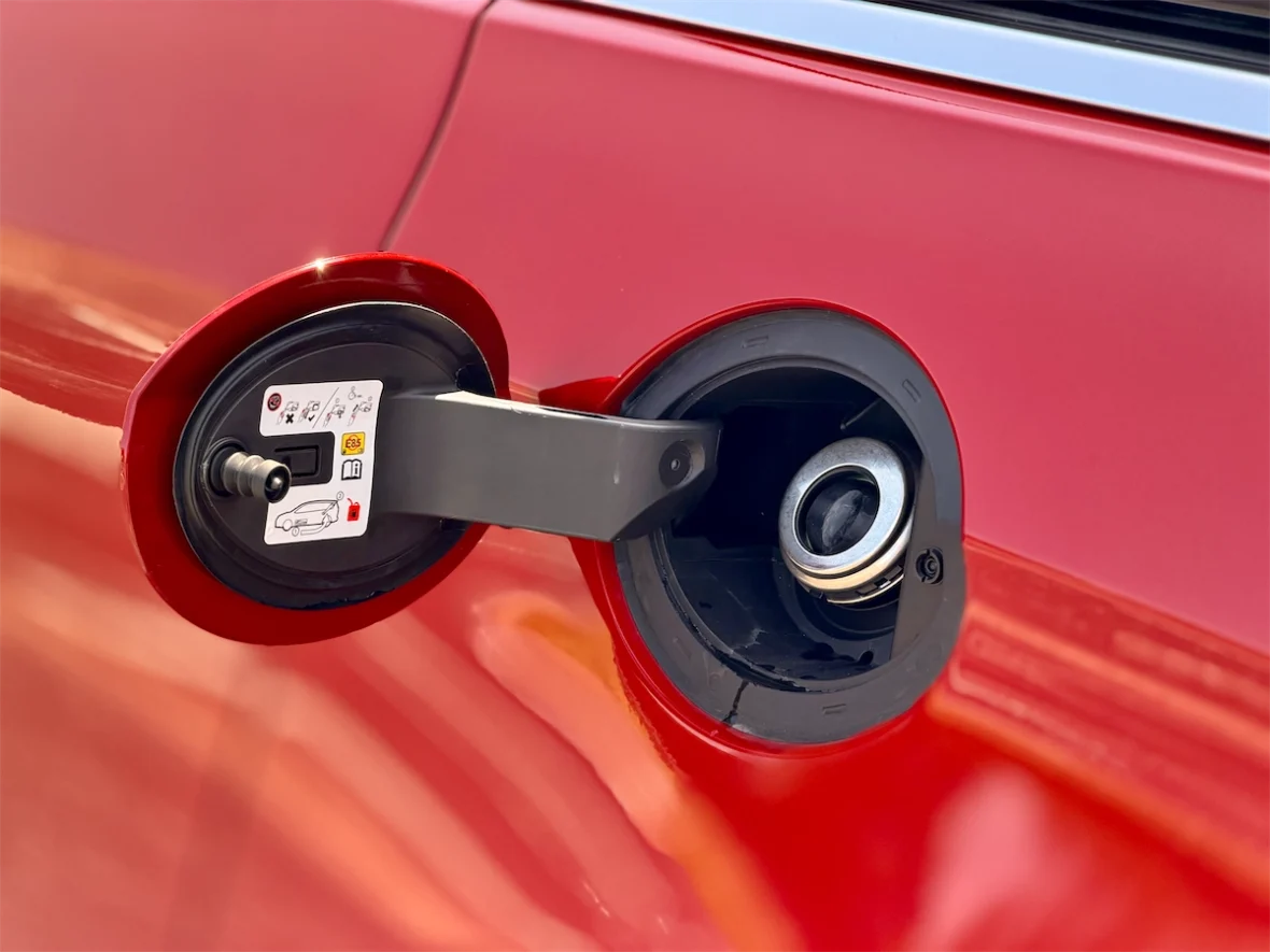 Open fuel door and capless filler on a 2027 Chrysler Pacifica