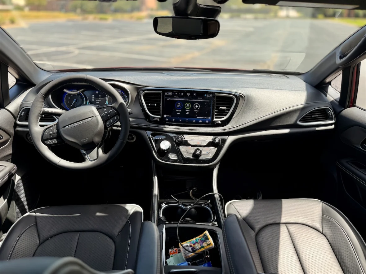Full dashboard and front cabin of a 2027 Chrysler Pacifica