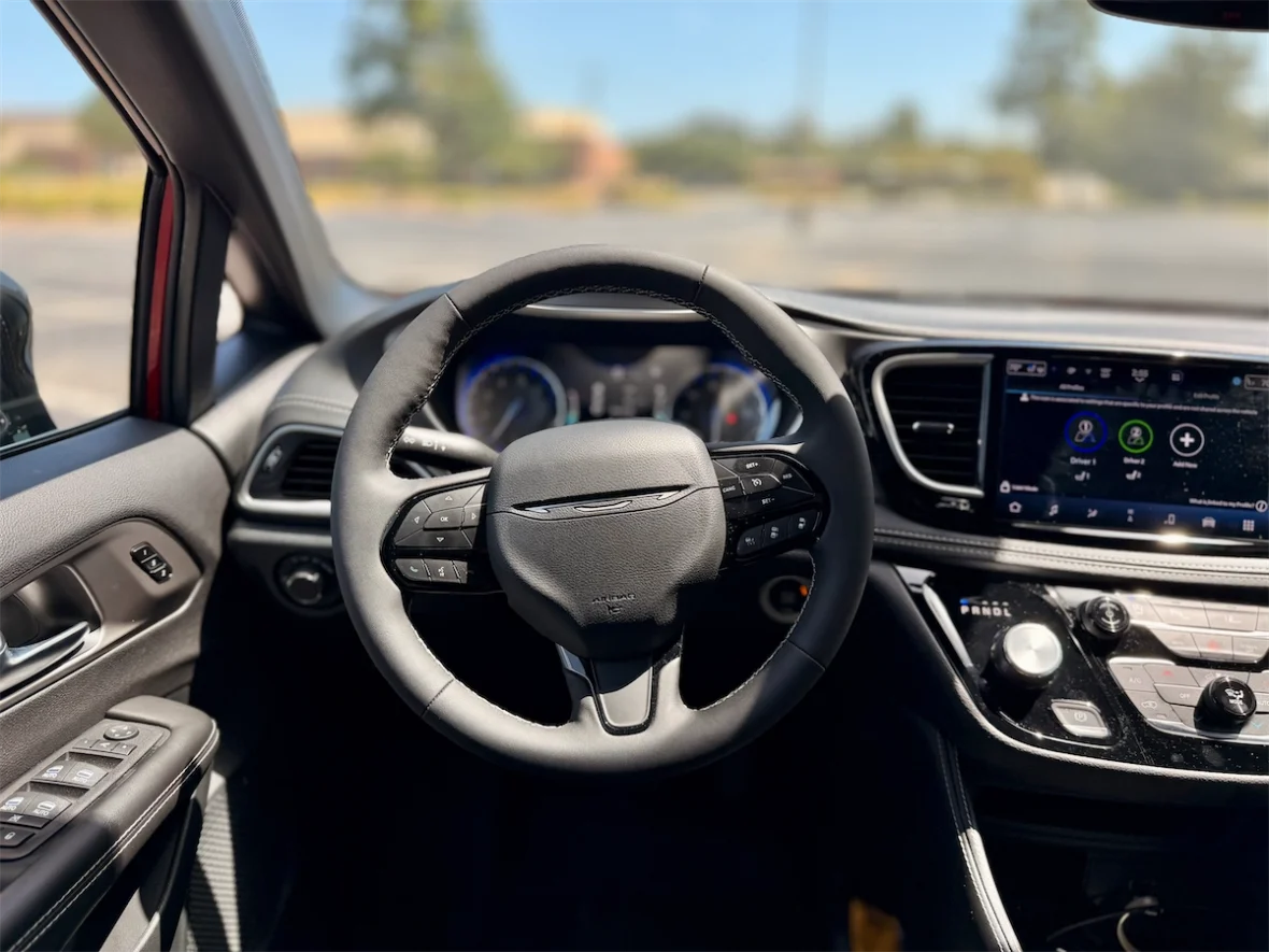 Steering wheel and digital gauge cluster in a 2027 Chrysler Pacifica