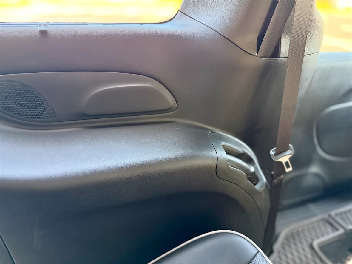Second-row quarter panel and seatbelt in a 2027 Chrysler Pacifica