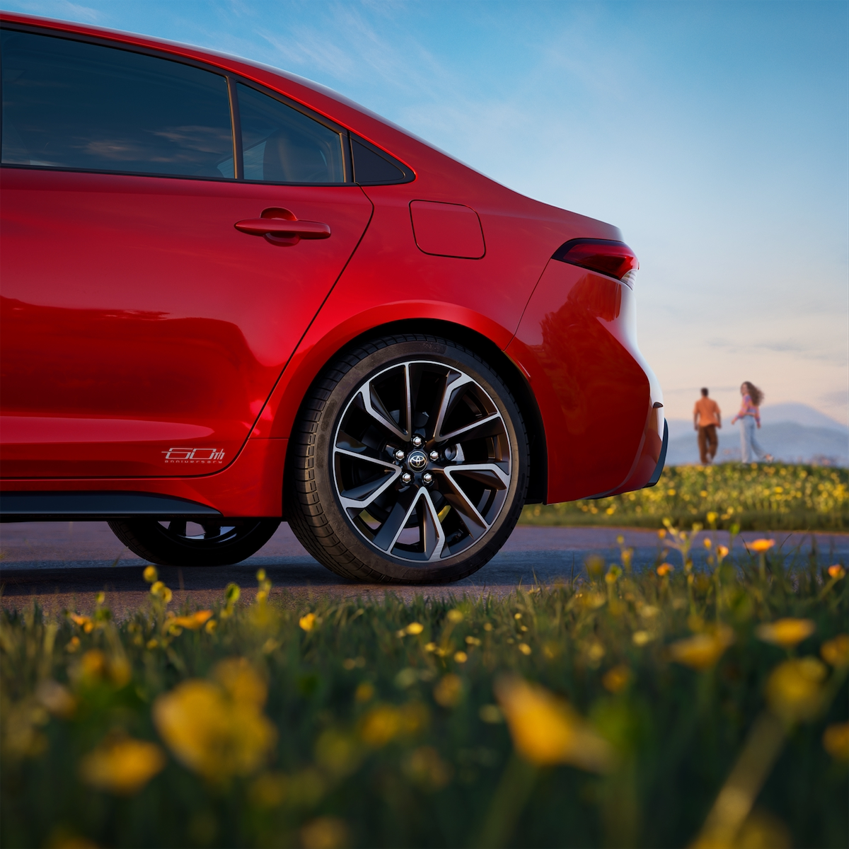 2027 Toyota Corolla 60th Anniversary Edition in Supersonic Red with machined black wheels