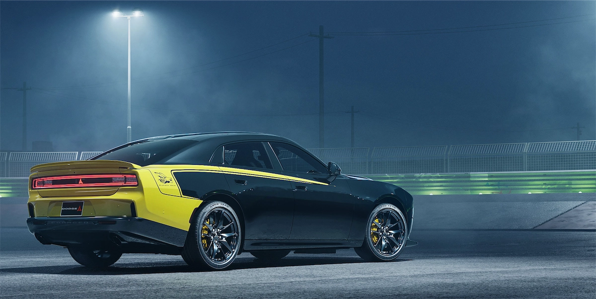 Dodge Charger Super Bee rear view on a race track