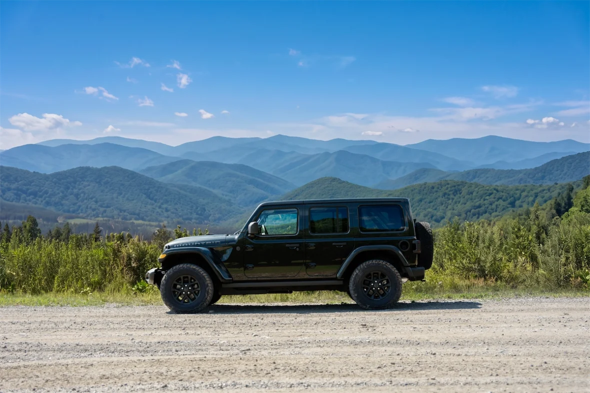 2027 Jeep Wrangler Smoky Mountain edition at a Great Smoky Mountains overlook
