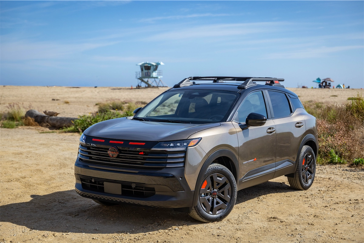 2027 Nissan Kicks Rock Creek front three-quarter view on the beach