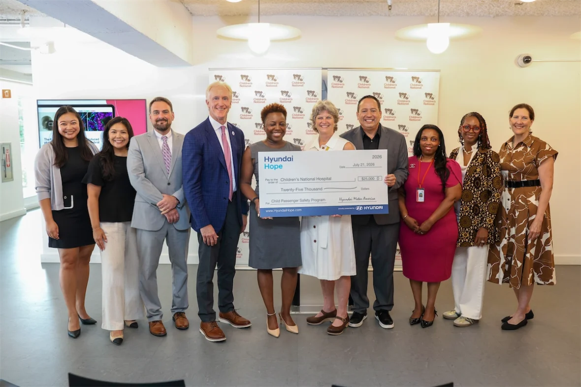 Hyundai Hope representatives present a $25,000 check to Children’s National Hospital for its Child Passenger Safety Program