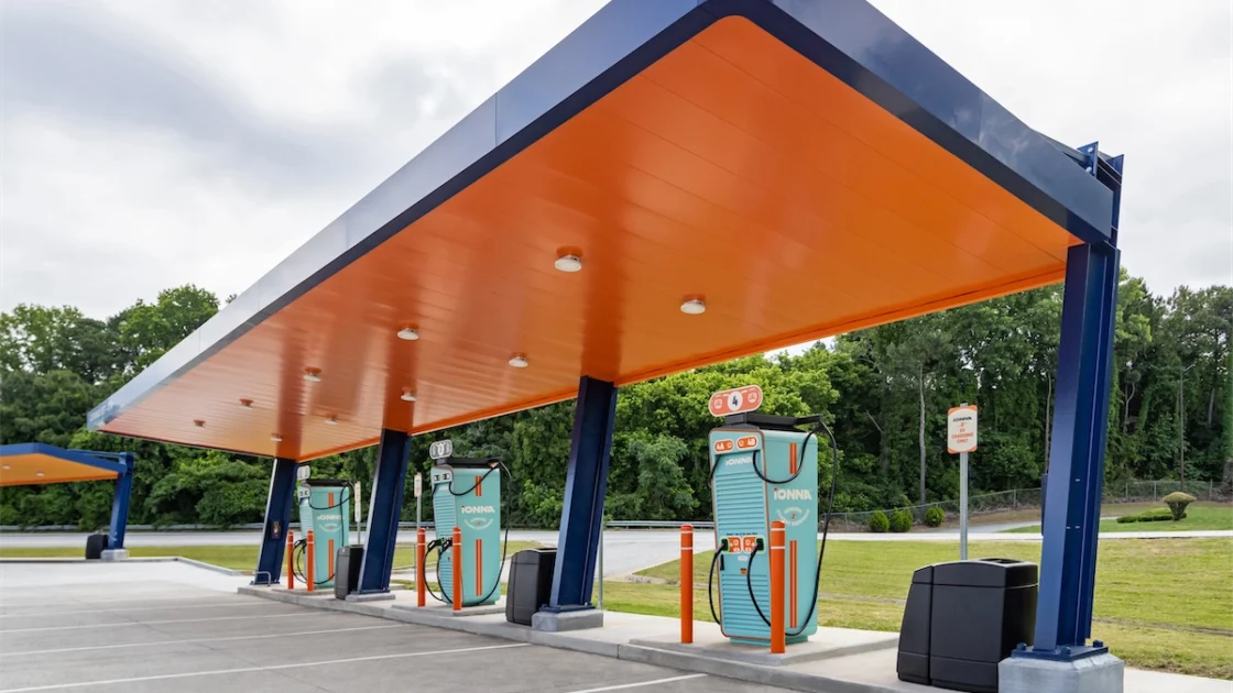 IONNA fast-charging station canopy at a Rechargery