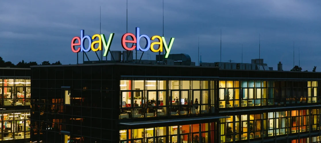 eBay signage as the company bans counterfeit airbags and inflators