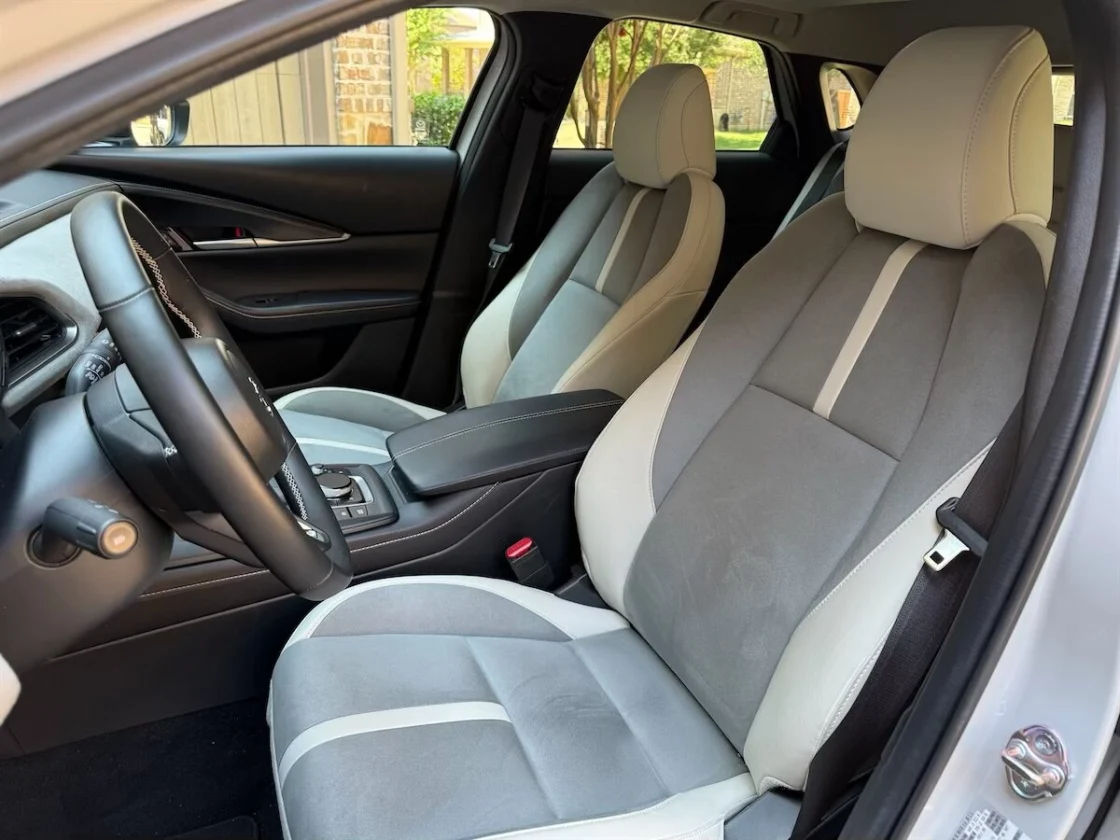 CX-30 Aire Edition front seats in two-tone leatherette with suede inserts