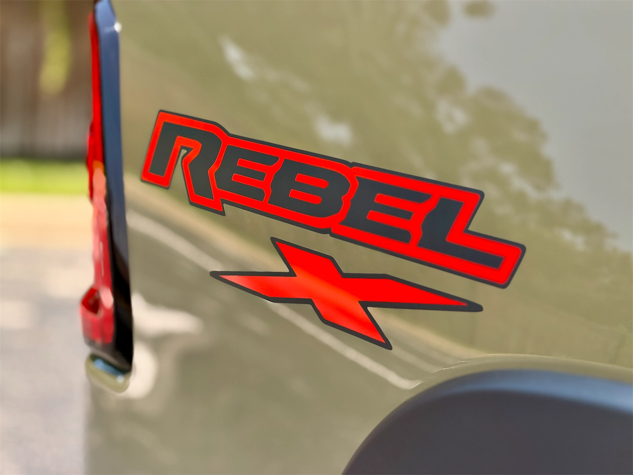 Rebel X trim badge on the fender