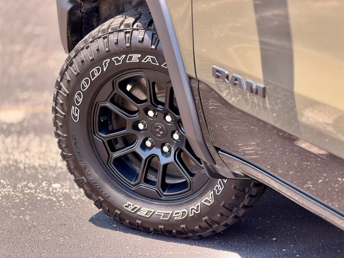 Goodyear Wrangler DuraTrac tire on a black 18-inch wheel