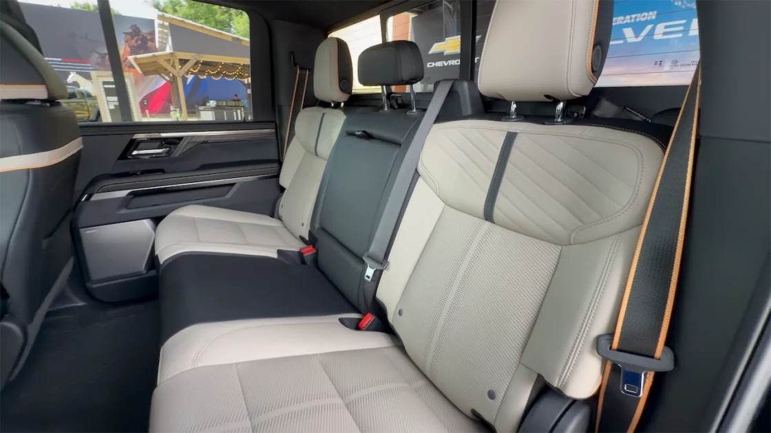 Light-colored EvoTex rear bench seat in the 2027 Chevrolet Silverado High Country