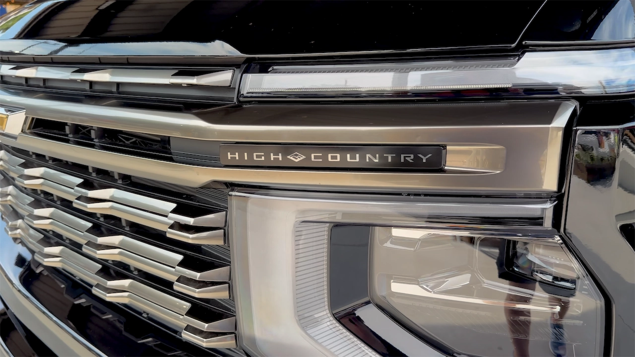 Satin bronze grille accents and High Country badge on the new Chevy pickup