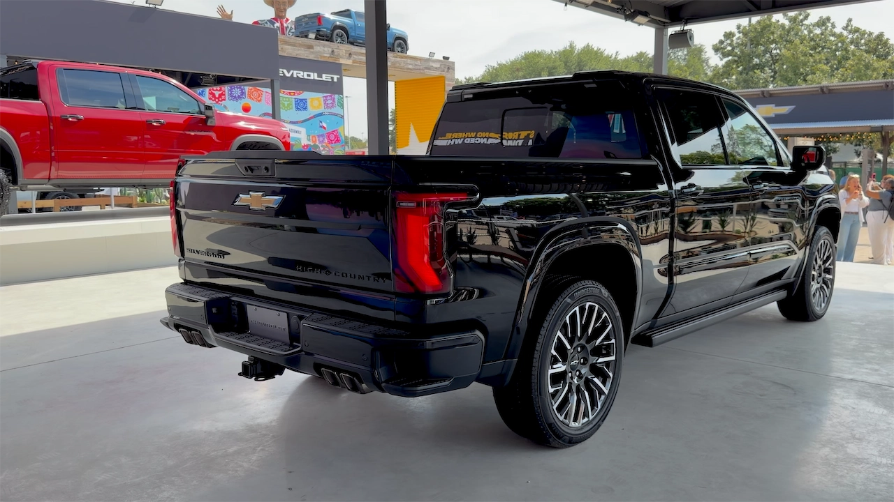 Rear view of the 2027 Silverado High Country showing redesigned taillights and quad exhaust