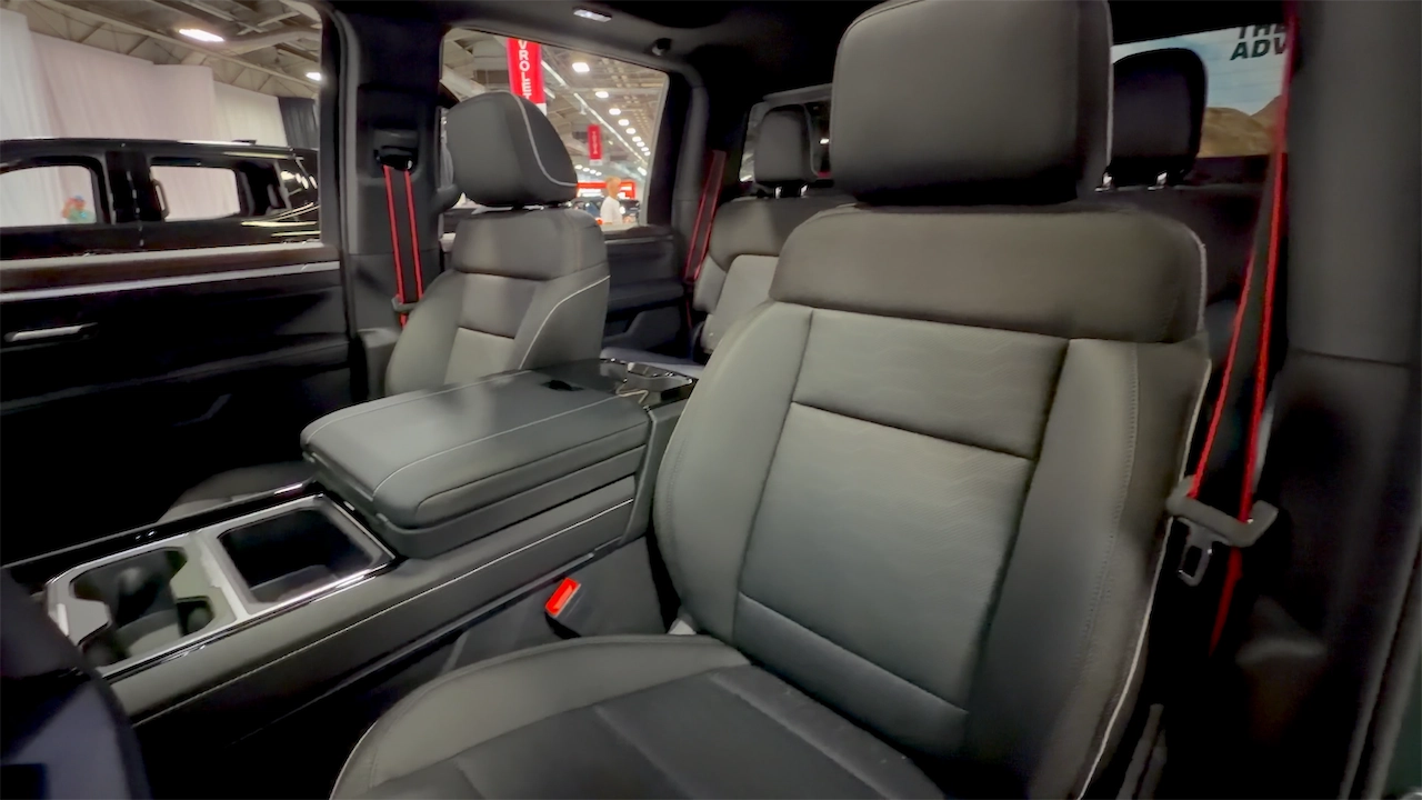 2027 Chevrolet Silverado Trail Boss front bucket seats and center console