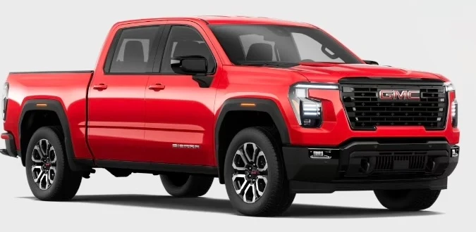 2027 GMC Sierra 1500 Elevation in Cardinal Red, the same G7C paint as Silverado Red Hot
