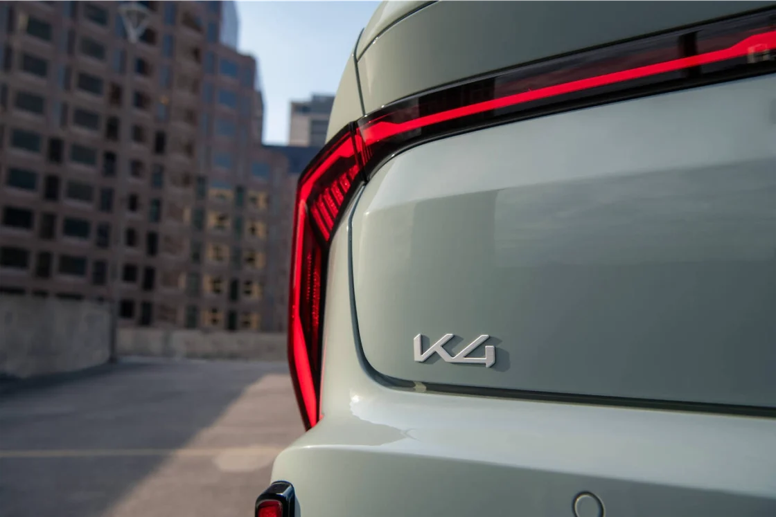 2027 Kia K4 rear badge and full-width taillight