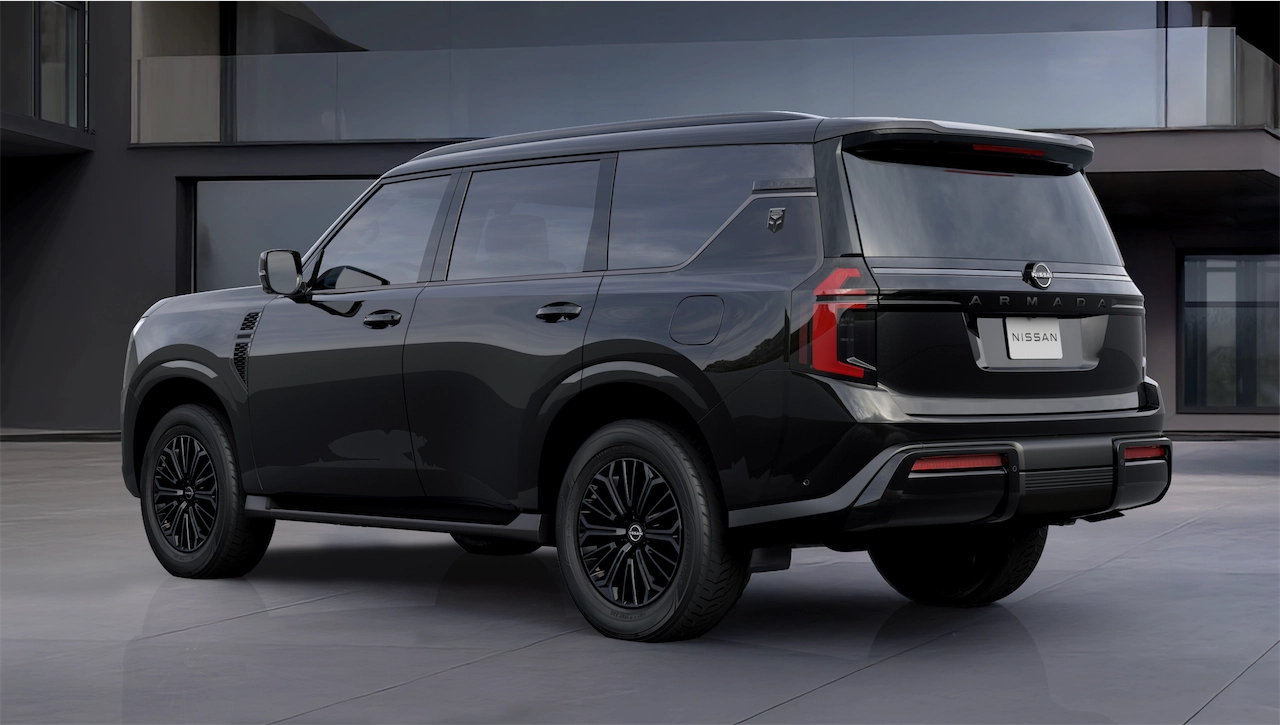2027 Nissan Armada Dark Armor rear three-quarter view