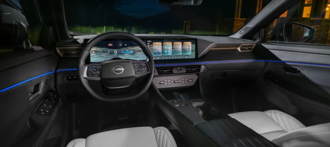 2027 Nissan Rogue Hybrid interior with dual displays