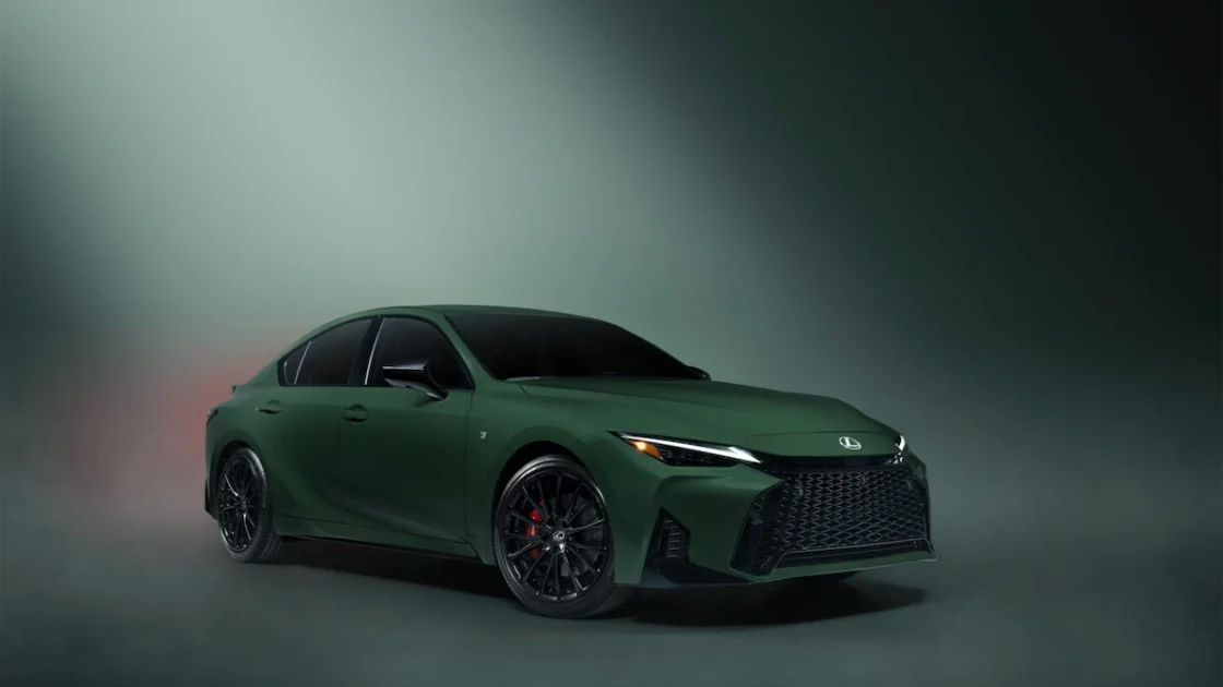 2027 Lexus IS Special Appearance Package in Envious Green, front three-quarter view