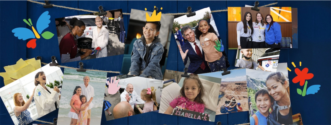Photo collage of children, families and doctors supported by the childhood cancer program