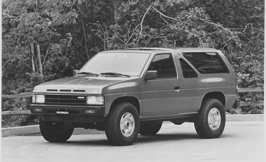 Black and white photo of the 1987 Nissan Pathfinder