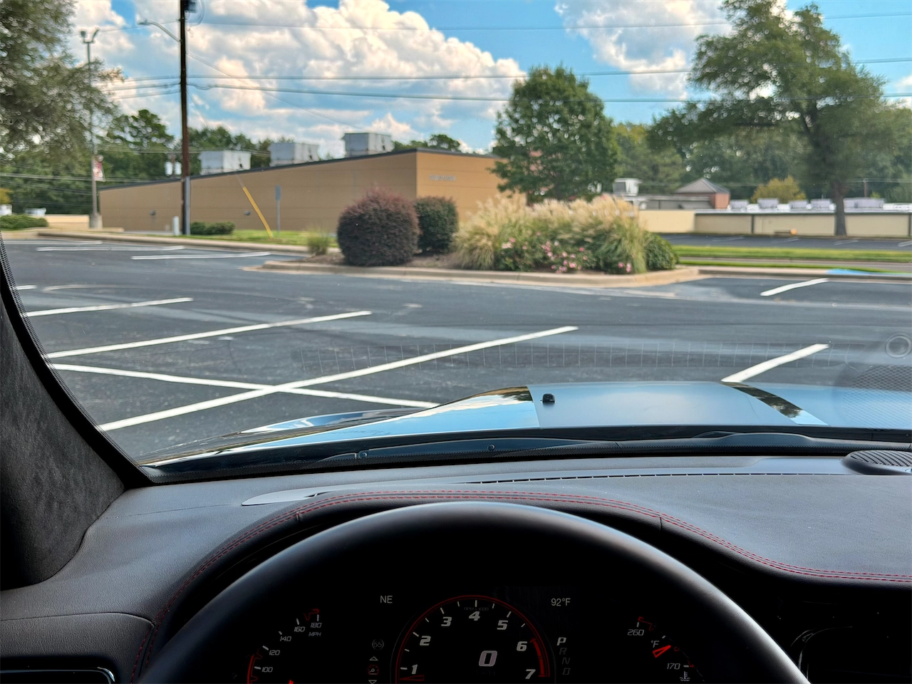Driver’s view over the dashboard of the Durango
