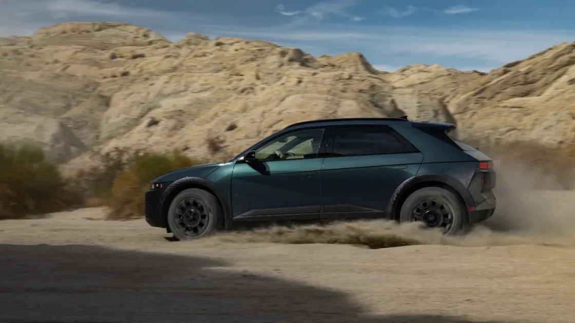 2026 Hyundai IONIQ 5 XRT kicking up dust on a desert trail
