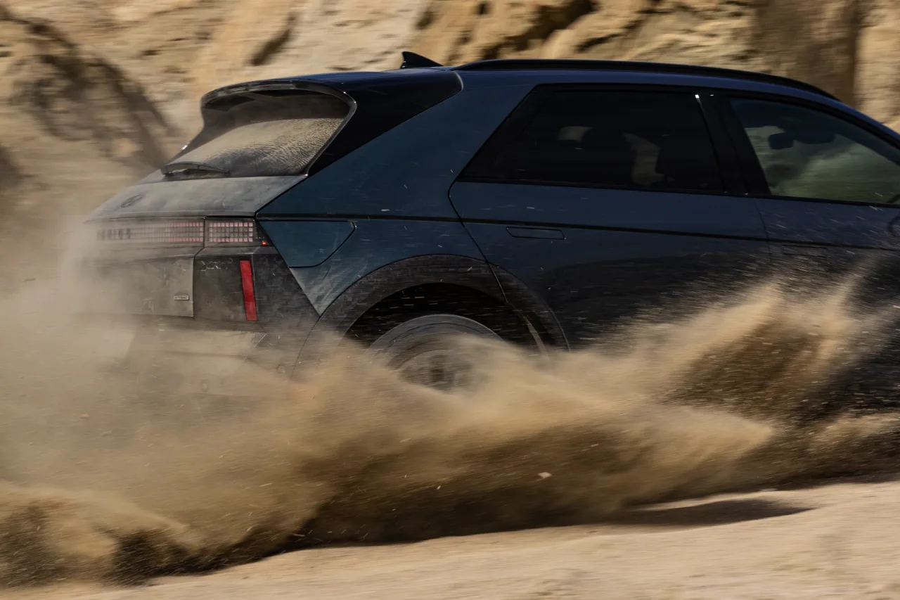 2026 Hyundai IONIQ 5 XRT throwing sand in a turn