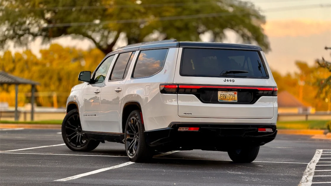 Rear three-quarter view of the 2026 Jeep Grand Wagoneer L