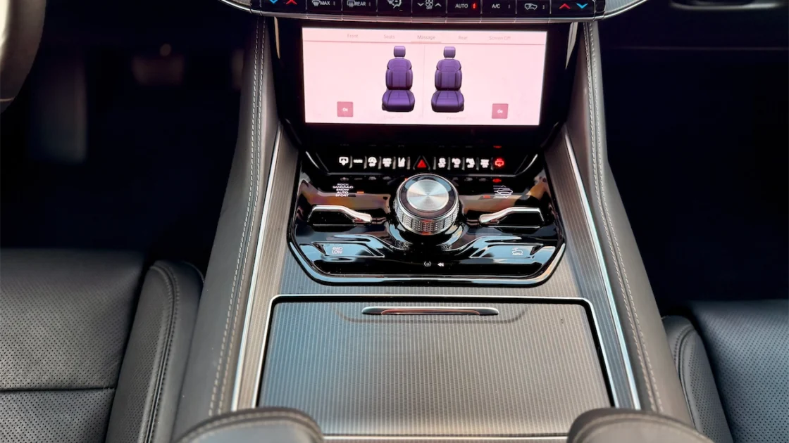 Gloss black center console and rotary gear selector