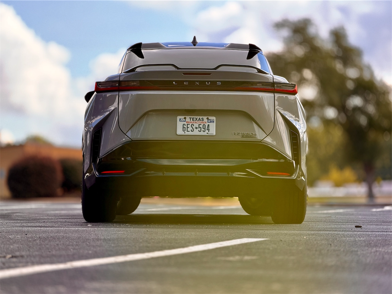 Rear view of the 2026 Lexus RZ 550e F SPORT AWD