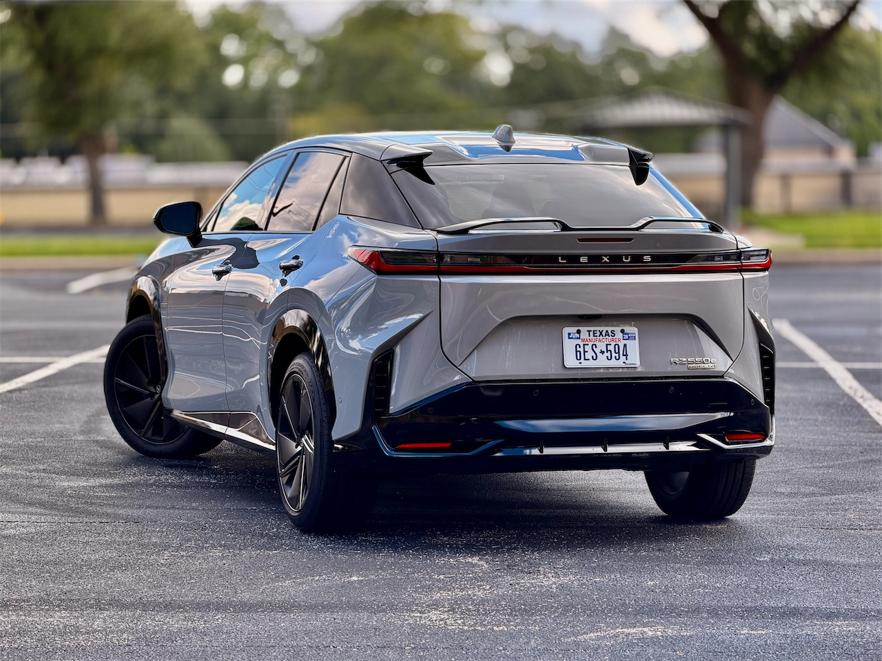 Rear three-quarter of the electric luxury SUV