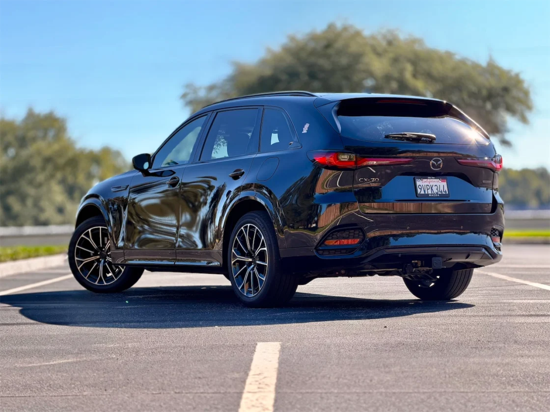 Rear three-quarter view of the 2026 Mazda CX-70 3.3 Turbo S Premium