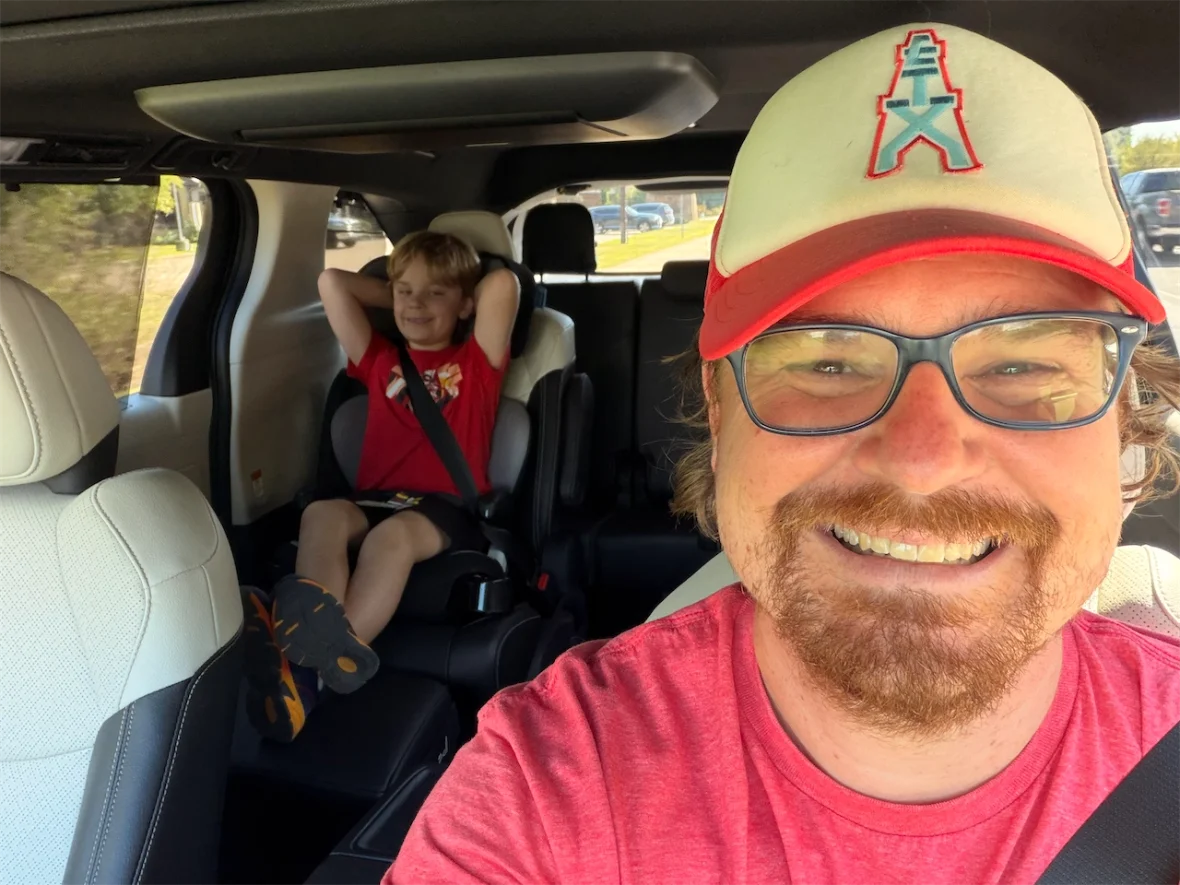 Cory Fourniquet and Tucker inside the 2026 Toyota Sienna Platinum AWD
