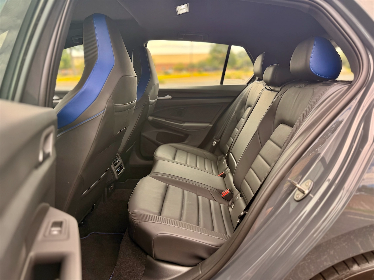 2026 Volkswagen Golf R back seat with blue accents