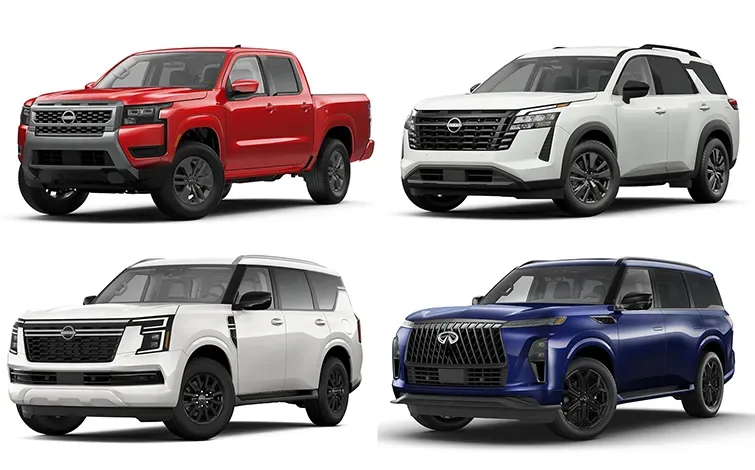 Collage of the Nissan Frontier, Armada, and other Nissan models