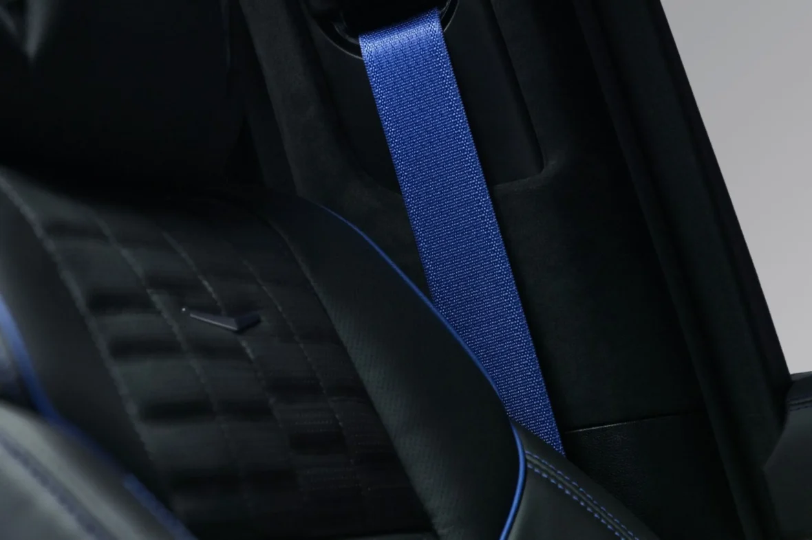 Santorini Blue seat belt in the Escalade-V Collector Series