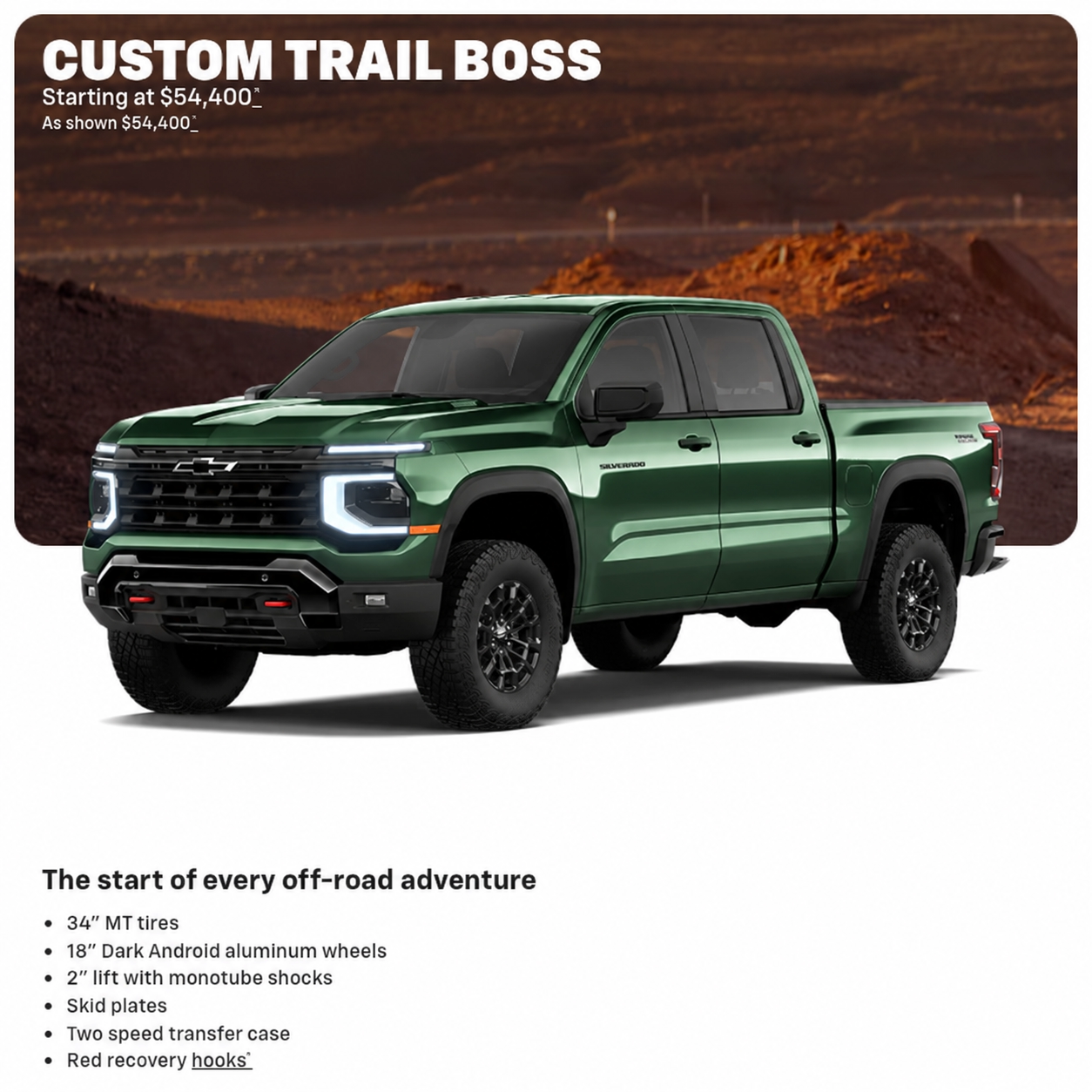 2027 Silverado Custom Trail Boss build and price starting at $54,400