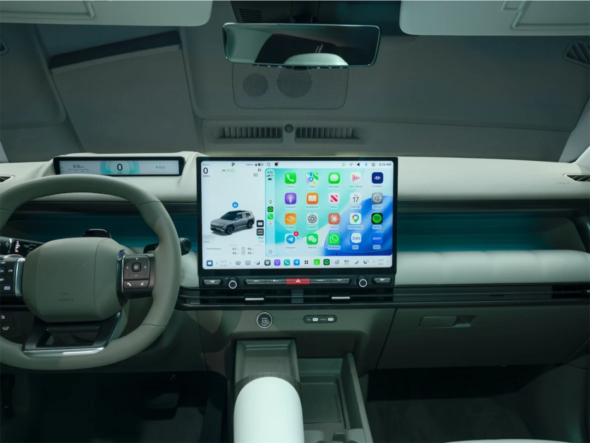 Pleos Connect screen and physical climate controls in the 2027 Hyundai Tucson