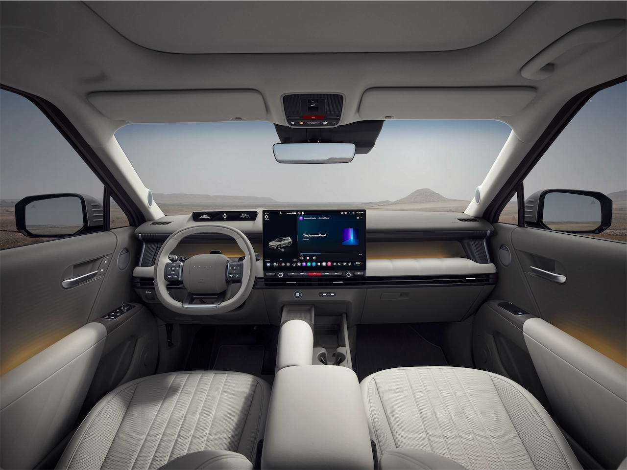 Interior of the new 2027 Hyundai Tucson with column shifter and wide display