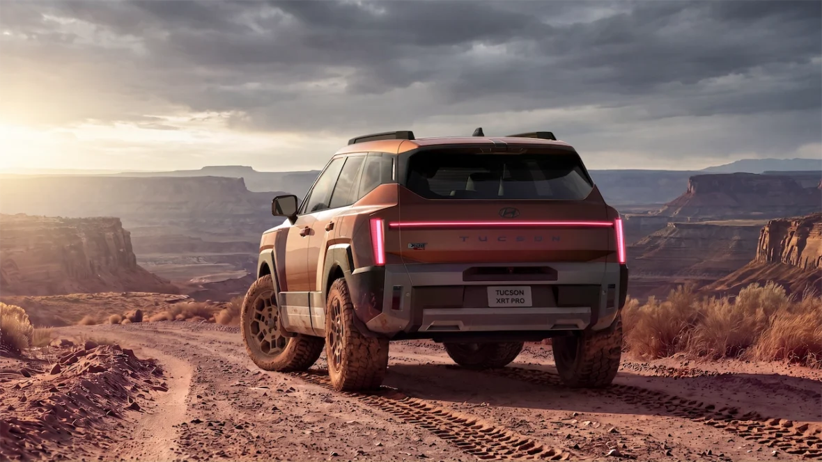 Rear view of the Tucson XRT PRO on a rocky overlook