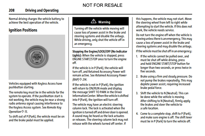 2027 Chevrolet Silverado owner’s manual page on ignition positions