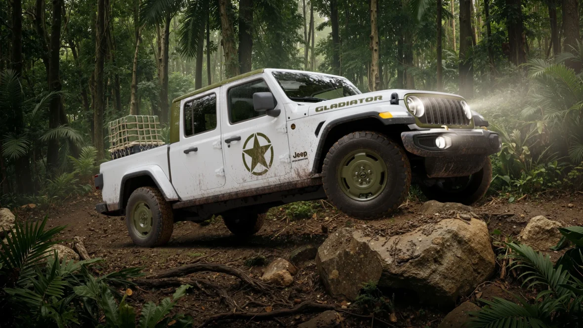 2027 Jeep Gladiator Sarge on a jungle trail
