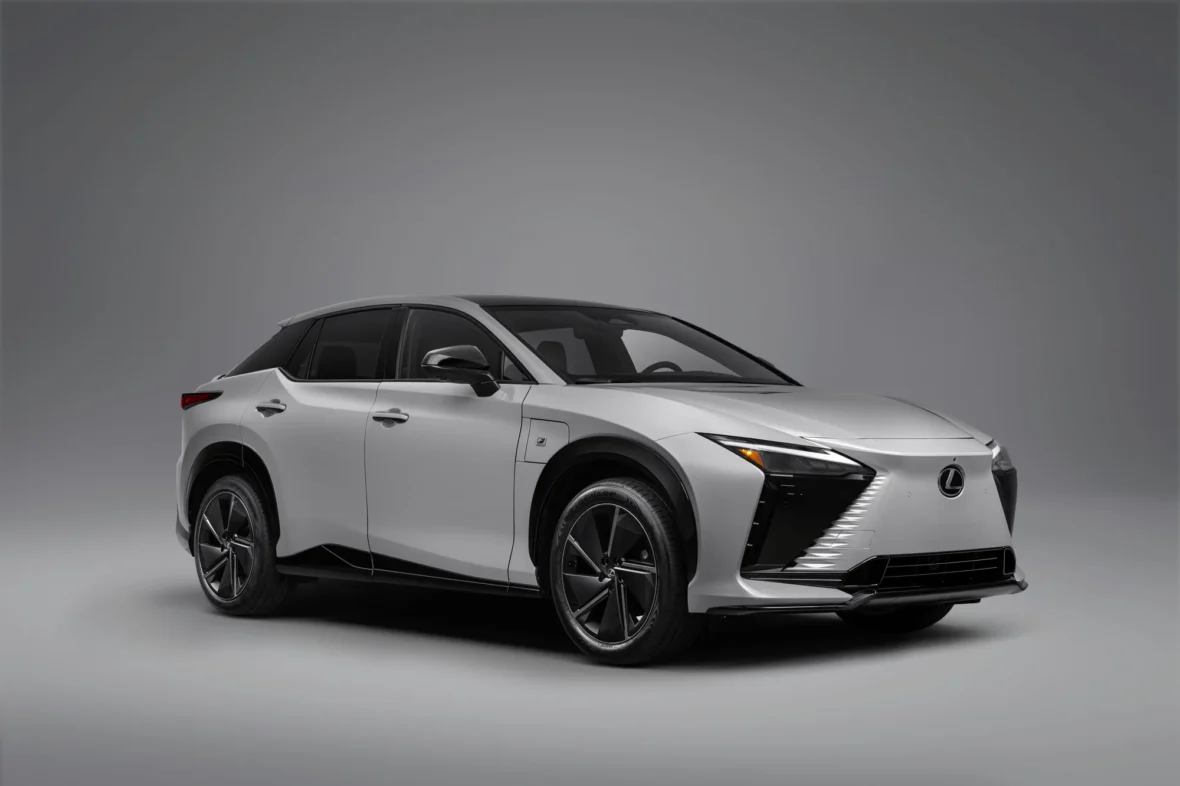 2027 Lexus RZ 550e F SPORT front three-quarter view in silver