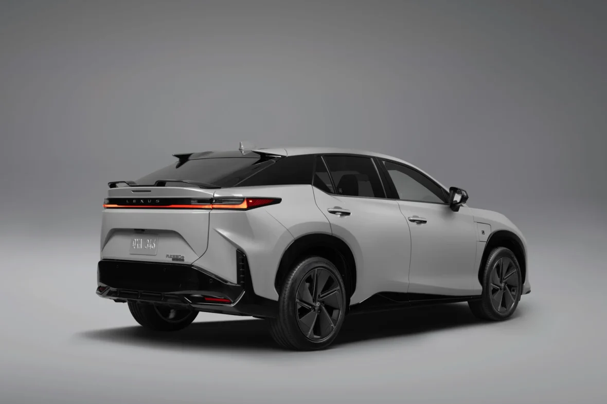 2027 Lexus RZ 550e F SPORT rear three-quarter view
