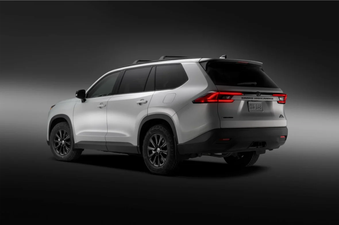 Rear three-quarter view of the Woodland Edition in a dark studio