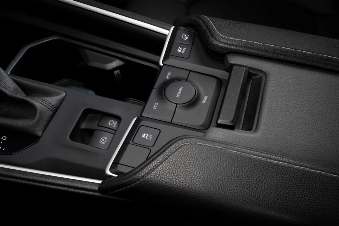 Center console with the shifter and drive mode controls